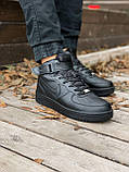 Кросівки зимові Nike Air Force чоловічі шкіряні чорні на хутрі, фото 4