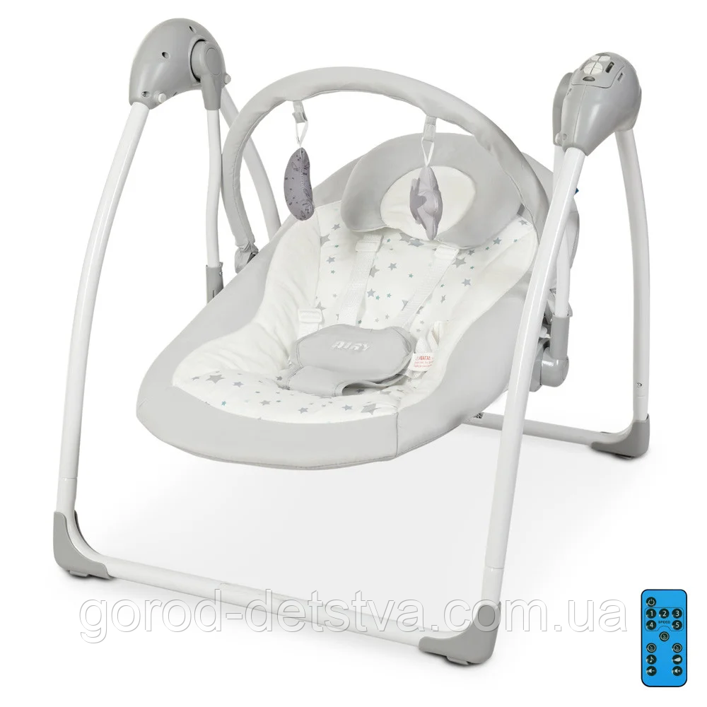 Шезлонг - гойдалка ME 1047 AIRY Stars Gray, 5 швидкостей, таймер, на пульті управління, в коробці
