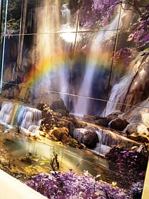 Керамическое фотопанно из плитки с изображением радуги на фоне водопада 1