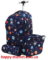 Набор Чемоданы-рюкзаки +сумки +пеналы детские на 2 колесах 3 отделения "Space" черный для мальчиков LH1196-6