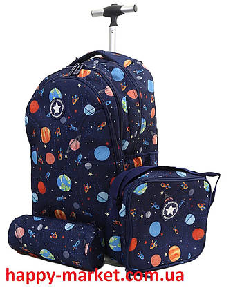 Набір мемодани-рюкзаки + сумки +пенали дитячі на 2 колесах 3 відділення "Space" чорний для хлопчиків LH1196-6, фото 2