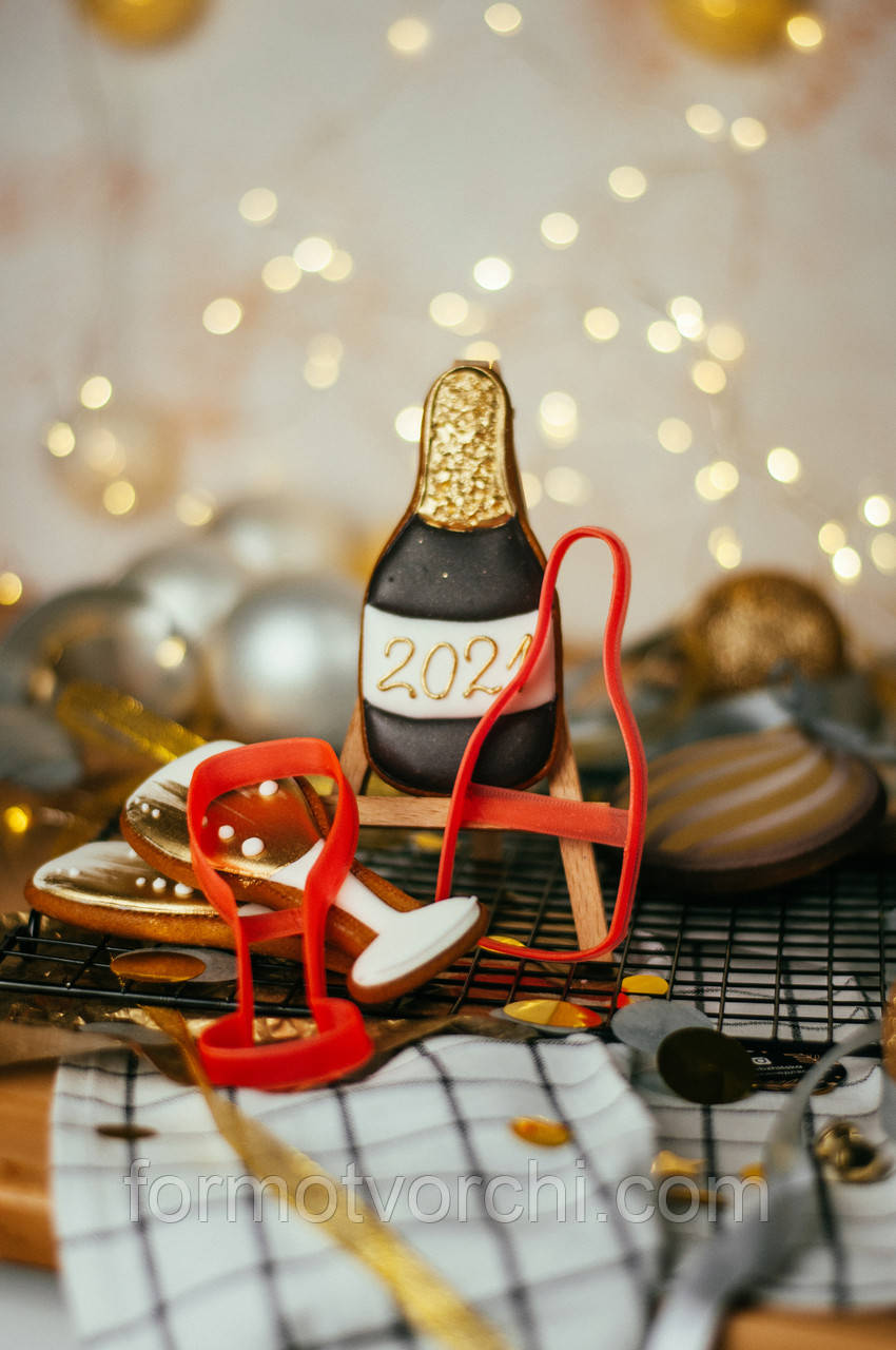 3D формочки-вирубки для пряників "Бокал і пляшка шампанського", фото 1