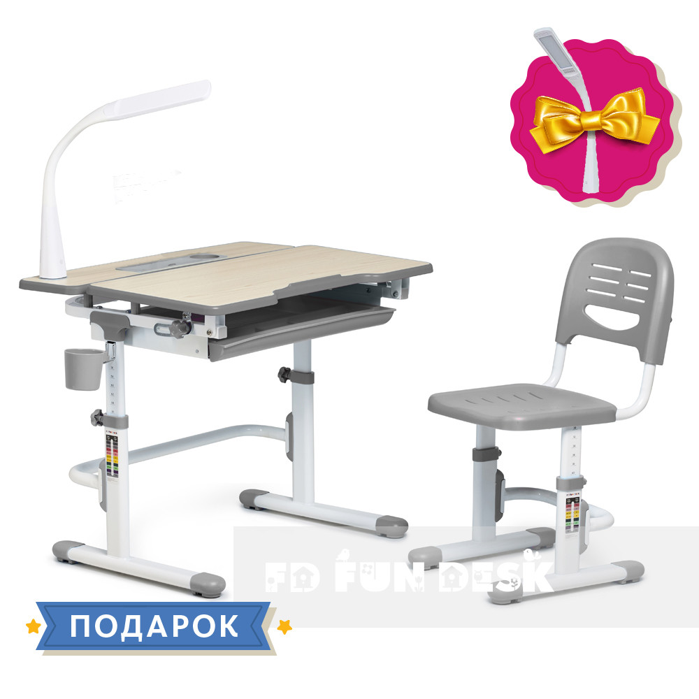 Гуртова парта + стільчик для школяра Fundesk Lavoro Grey