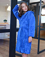 Халат женский махровый короткий (халат банный женский) голубой S,M,L,XL