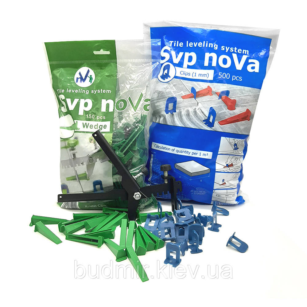 Комплект noVa SVP (500 Підстав 1мм + 200 Клинів + Інструмент)