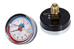 Термоманометр для котла осьовий SD Plus SD1734B, 0-4 бар, 0-120°C, 1/2", Ø80 мм