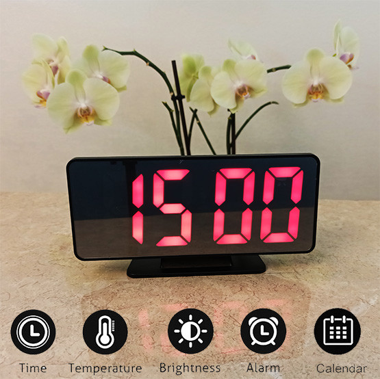 Годинник електронний настільний дзеркальний VST-888 чорний (червона підсвітка)