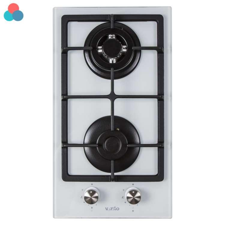 Газова варильна поверхня Domino Ventolux HSF320G CEST (WH) 3, біле скло на 2 конфорки, з турбо конфоркою, фото 1