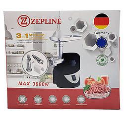 Електрична м'ясорубка з реверсом Zepline ZP 003 Кухонні електром'ясорубка з насадкою для томатів Чорна