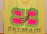 Красивий жовтий топ з яскравим логотипом Balmain і широкими шлейками на спинці 50-52, фото 4