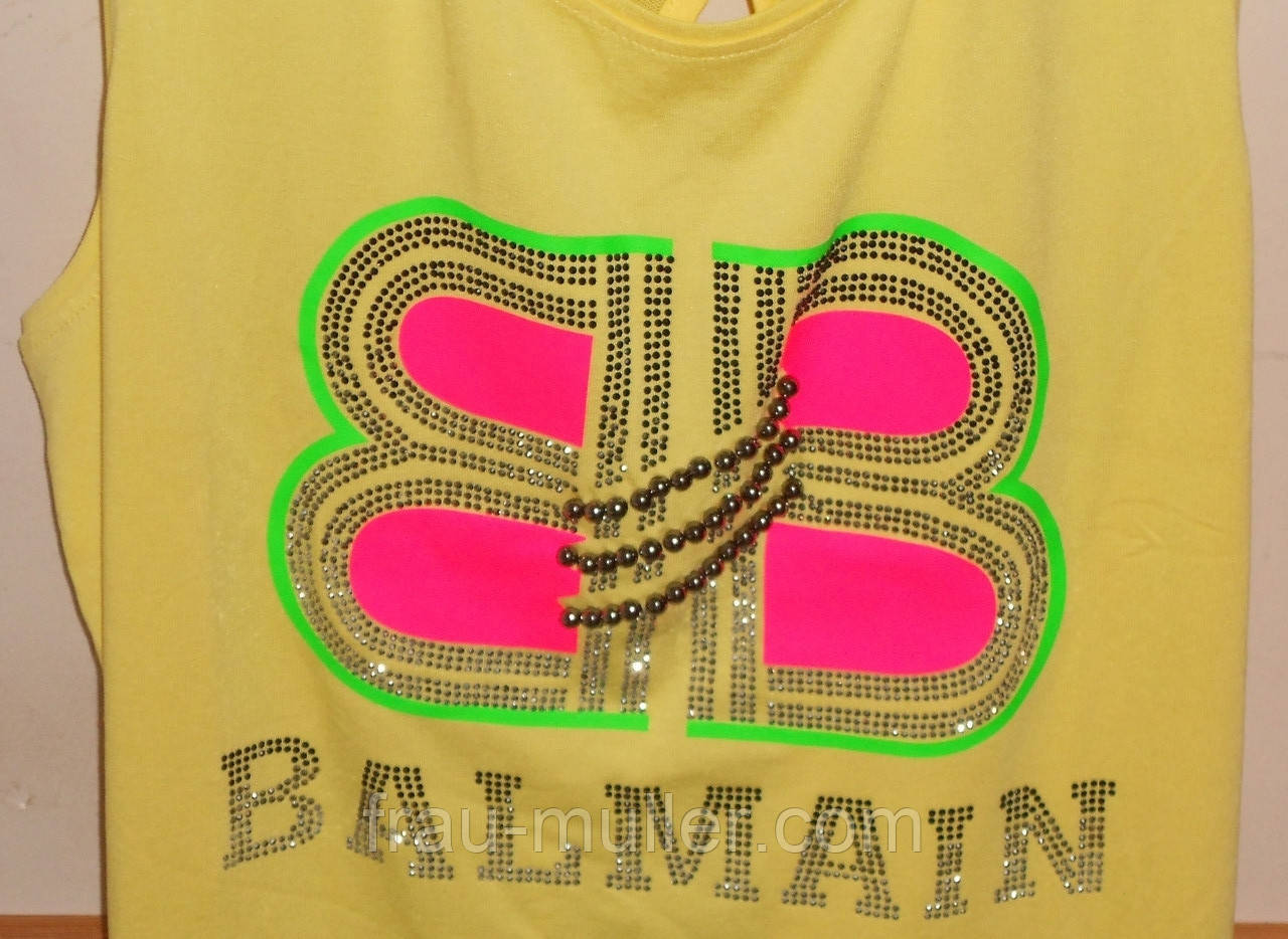 Красивый желтый топ с ярким логотипом Balmain и широкими шлейками на спинке 50 52 - фото 4 - id-p996574053