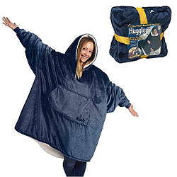 Оверсайз плед-халат з капюшоном 80х100 см Huggle Hoodie унісекс, Синій / Толстовка худі