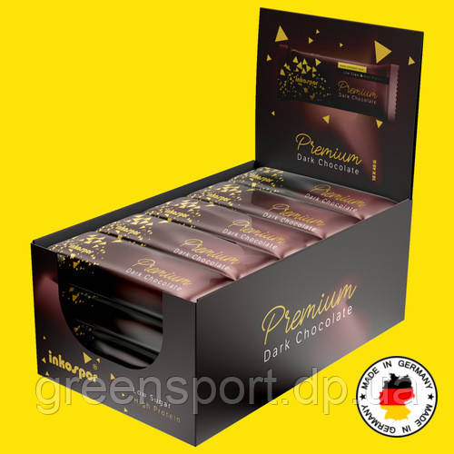 Inkospor Premium смак темний шоколад 18х45 г, білкові батончики без цукру, протеїни