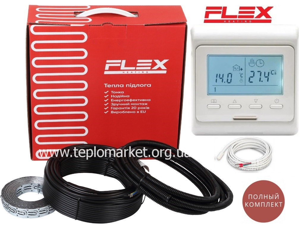 Тепла електро підлога Flex 2,5м2 - 3м2/ 437.5 Вт (25м) нагрівальний кабель з програмованим терморегулятором E51