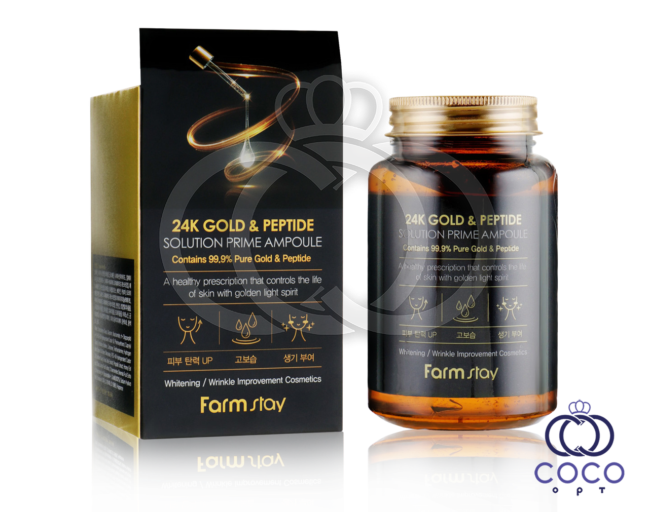 Ампульная сыворотка Farmstay 24 K Gold & Peptide Solution Prime Ampoule с золотом и пептидами (мятая упаковка) - фото 1 - id-p1302463250