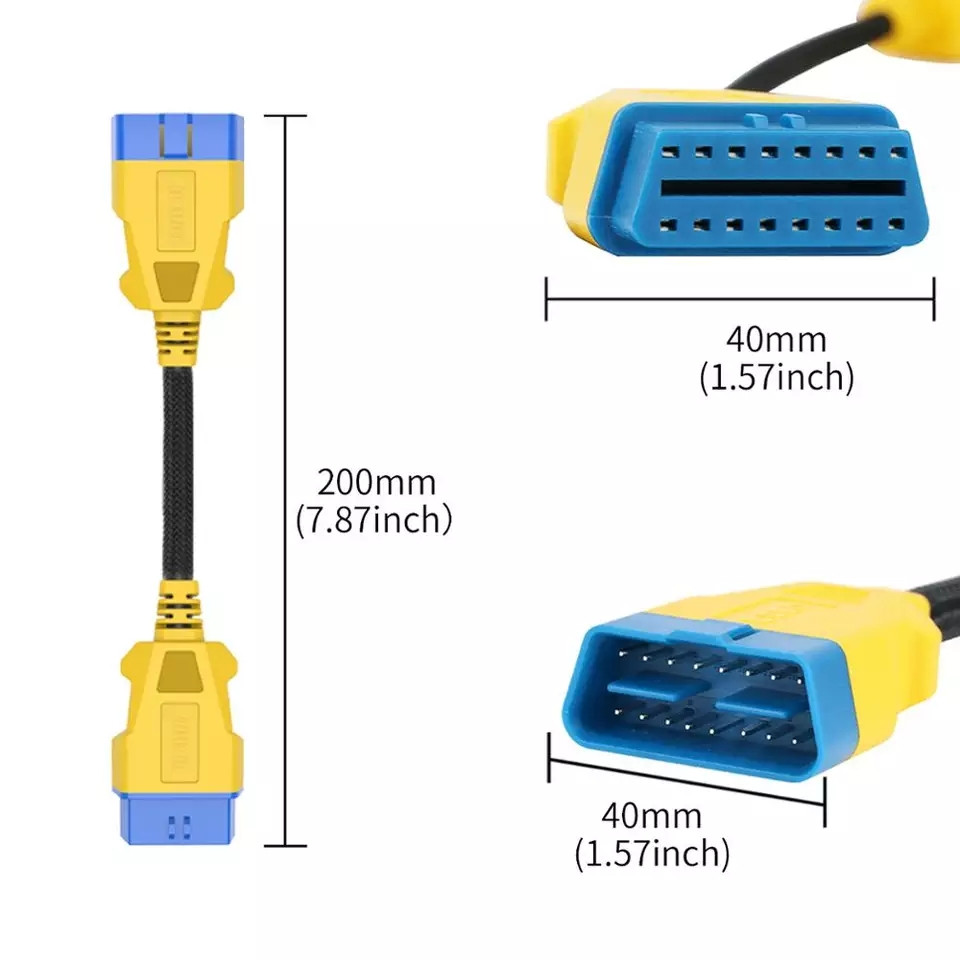 КАБЕЛЬ AUTOOL 20CM OBD2 Nylon Cord подовжувач OBDII роз'єм 16pin