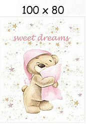 Панелька із сатину для дитячого пледа "Ведмедик з рожевою подушкою" 80*100 см