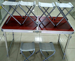 Стіл посилений із квадратними ніжками коричневий для пікніка + 6 стільців, з отвором для парасольки