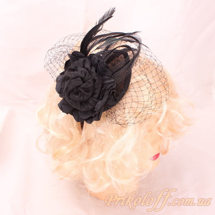Капелюх із вуаллю та квіткою на обручі., фото 1