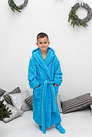 Мягкий теплый махровый халат голубого цвета на мальчика с носочками в подарок 9-12 лет