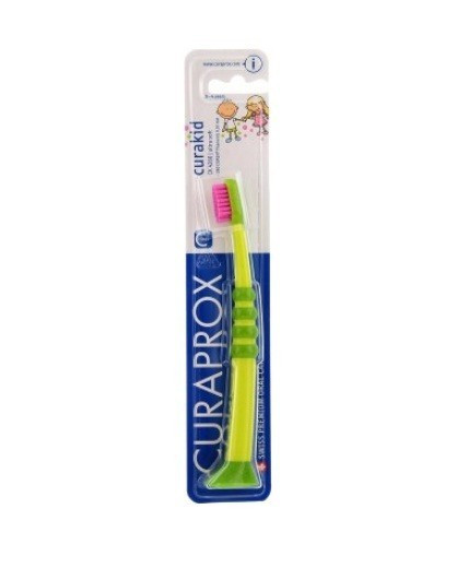 Зубная щетка Curaprox CuraKid CK4260 для детей (0-5 лет) Прорезиненная ручка с присоской зелено-розовая