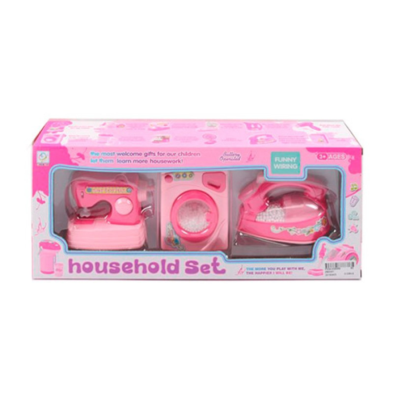 ZM3301 Набір побутової техніки швейна/пральна машинка, праска, світло, на батарейці, в коробці, 39-16-8см
