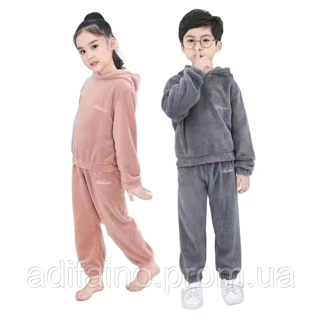 Детские домашние костюмы теплые пижамы подарок для девочки для мальчика штанишки 100-110 Пудра Бордо - фото 8 - id-p1308118064