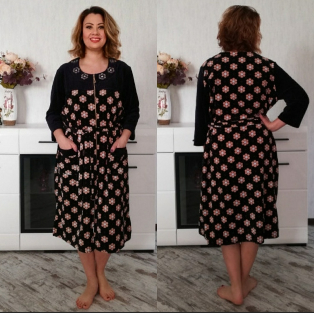 Жіночий велюровий халат великих розмірів, фото 1