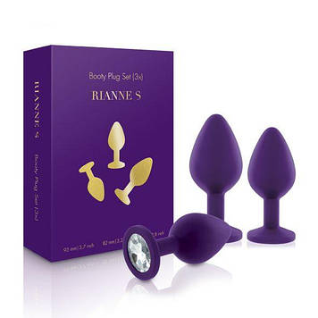 Набір силіконових анальних пробок із кристалом Rianne S: Booty Plug Set Purple, діаметр 2,7см, 3,5см Bomba💣