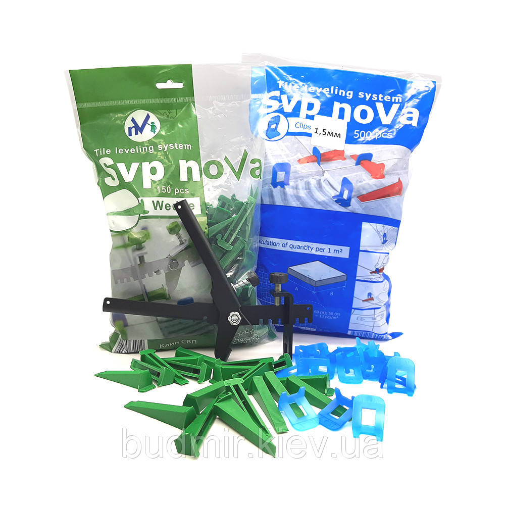 Комплект noVa SVP (500 Підстав 1,5 мм + 200 Клинів + Інструмент)