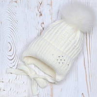 Зимняя шапка Arctic ОГ 48-53 см детская для девочек флис помпон - песец 061-Снежинка молочная