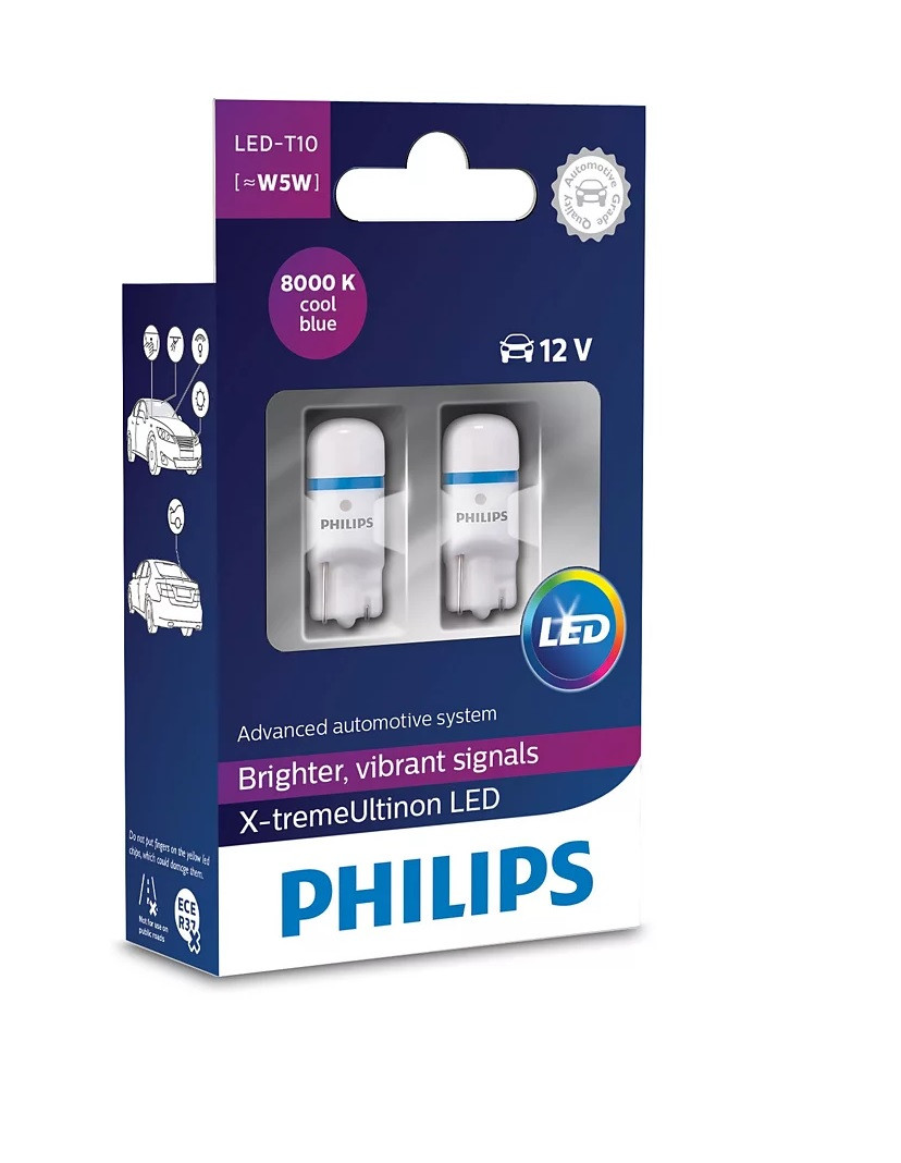 LED-лампа T10 (безцокольна W5W) Philips X-tremeUltinon LED 8000 K (127998000КХ2)