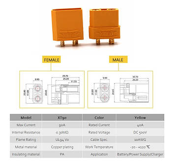 XT90 роз'єм живлення силовий для під'єднання RC Lipo Battery (мама + тато)