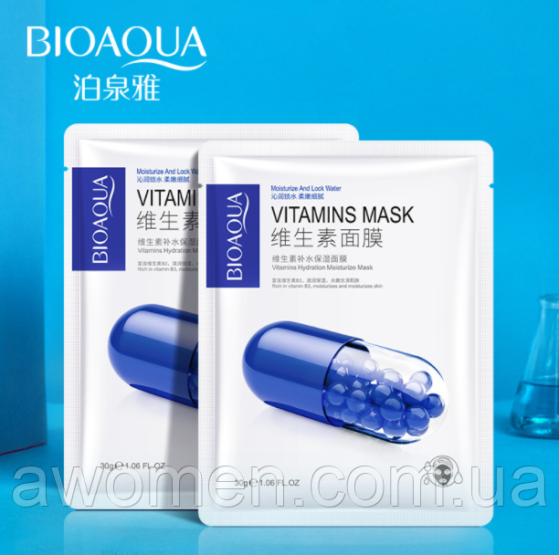 Маска для обличчя Bioaqua Vitamin B3 (вітамін PP, ніацин, нікотинова кислота, нікотинамід вітамін B3) 30 g