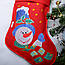 Новорічний подарунковий чобіт, Різдвяний носок, з вишивкою, червоного кольору, вишивка - сніговик., фото 3