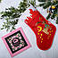 Новорічний подарунковий чобіток, Різдв"яний носок, з вишивкою, червоного кольору, вишивка — олень і зірки., фото 2
