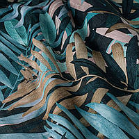 Декоративні тканини коричневий і синій листя на чорному тлі Іспанія 87887v3