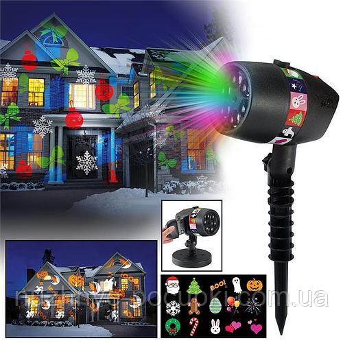 Лазерний проектор вуличний LED SLIDE SHOW 12 картриджів 3 кольори  IP65