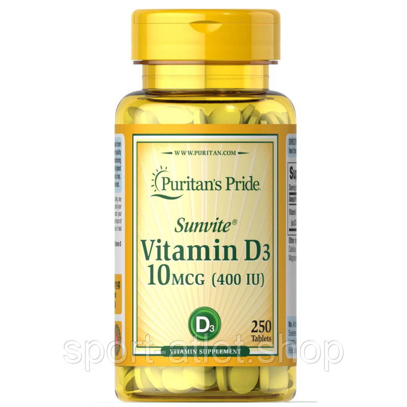 Вітаміни та мінерали Puritan's Pride Vitamin D3 400 IU, 250 таблеток, фото 1