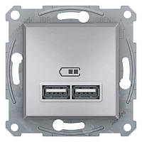 Розетка USB, 2 выхода 2.0, 5V-DC, макс 2.1A, Алюминий, Asfora EPH2700261