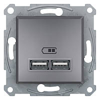 Розетка USB, 2 выхода 2.0, 5V-DC, макс 2.1A, Сталь, Asfora EPH2700262