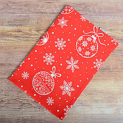 Рушник для кухні - 100% бавовна, розмір 44 * 72, Різдво / Новий рік - кульки і сніжинки на червоному тлі.