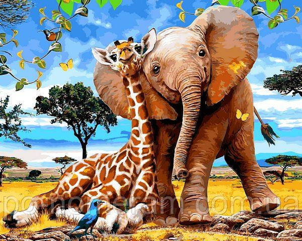 Акційна Розмальовка по номерах Babylon Слоненя та жираф (VP1318) 40 х 50 см, фото 1