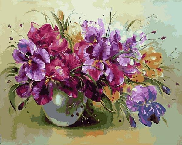 Акційна Розмальовка для дорослих Babylon Ваза з ірисами (VP1327) 40 х 50 см, фото 1