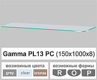 Полочка стеклянная настенная навесная универсальная прямоугольная Commus PL13 PC (150х1000х8мм)