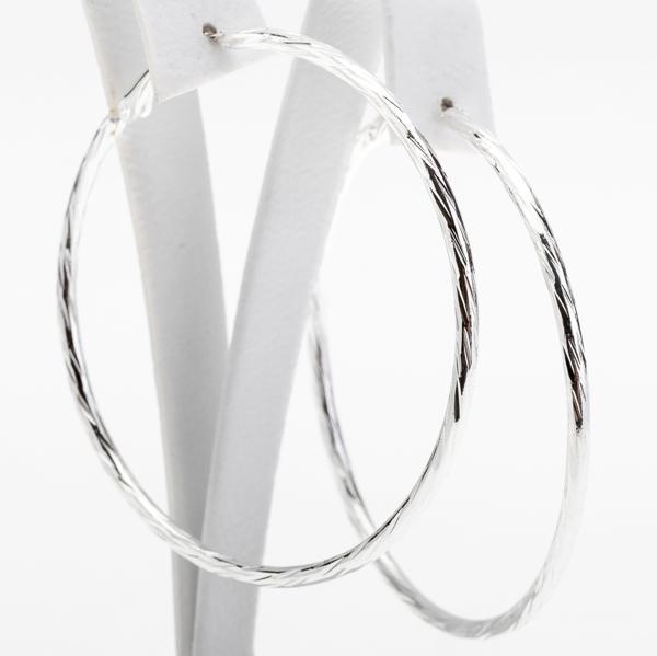 Сережки Кільця Рифлені 7 см Метал Колір Срібло Уцінка, фото 1