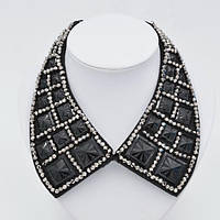 Комір накладний чорні камені та сірі намистини