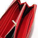 Портмоне шкіряний червоний жіночий з натуральної шкіри гаманець дамський червоний восковий на блискавці стьобаний, фото 5