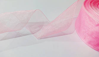 Стрічка органза 40 мм рожева