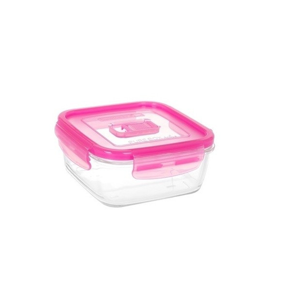 Емкость квадратная стеклянная Luminarc PureBox 760мл с пластиковой розовой крышкой